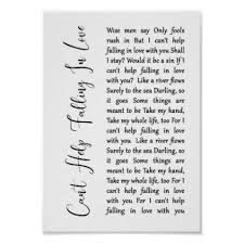 Can T Help Falling In Love Letra Español Can 39 T Help Falling In Love White Script Song Lyric Poster Song Lyric Posters Lyric Poster Cant Help Falling In Love