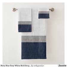 Pique light grey dish towels, set of 2 options. Navy Blue Grey White Bold Stripe Crosshatch Bath Towel Set Zazzle Com Navy Blue Bathroom Decor Gray Bathroom Decor Blue Bathroom Decor