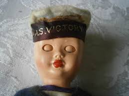 VINTAGE ROGARK SAILOR DOLL H.M.S. VICTORY OLD SLEEPING EYES.