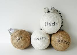 Make Stamped Burlap Ornaments Cute Idea For Balls To Full A Basket Too Burlap Christmas Ornaments Farmhouse Christmas Ornaments Rustic Christmas Ornaments