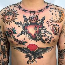 Search Inspiration For An Old School Tattoo Traditional Chest Tattoo Neo Traditional Chest Tattoo Chest Tattoo Men