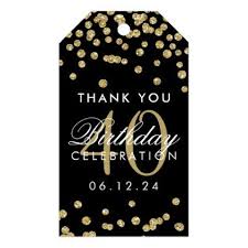 Thank You Gift Ideas For Birthday Party Gold 40th Birthday Thank You Confetti Black Gift Tags Zazzle Com Birthday Thank You Black Gift Tags Glitter Invitations Birthday