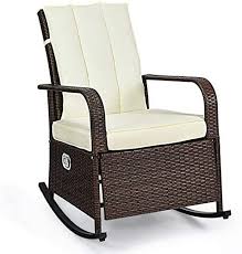 Buy Tangkula Outdoor Wicker Rocking Modern Cushioned Seating Back Auto Adjustable Rattan Reclinin In 2020 Blue Outdoor Furniture Modern Cushions Wooden Patio Chairs