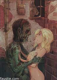arm grab blonde hair faustie female kissing naked nude pushing  away undead western zombie 