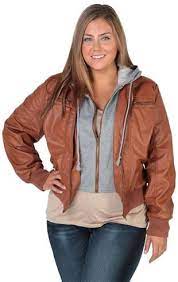 Plus Size Faux Leather Jacket With Fleece Hood And Full Zip Front Plus Size Leather Jacket Jackets Winter Attire