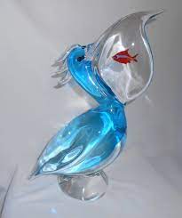 Murano Pelican Fish Glass Artist Signed Elio Raffaeli Sculpture Oggetti Italy Home Decor Tiffany Glass Art Shattered Glass Art Art Glass Paperweight