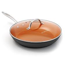 Nonstick Ceramic Copper Frying Pan Non Stick 12 Inches Skillet With Glass Lid Round Aluminum Saute Pan For G Copper Frying Pan Copper Cooking Pan Frying Pan