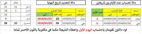 دالة لحساب عدد أيام الغياب بين تاريخين منتدى الاكسيل Excel أوفيسنا