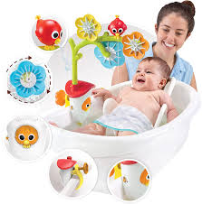 Amazon Com Yookidoo Baby Bath Mobile Spinning Flowers And Swiveling Fountain For Newborn And Toddler Bath Time Sensory Development Tub Not Included Attaches To Any Size Tub Wall 0 2 Yrs