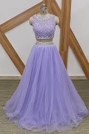 Lavender Tulle Long Beaded Two Pieces Prom Dress Custom Made Arabic Party Gown Piece Prom Dress Sparkly Prom Dresses 2 Piece Prom Dress