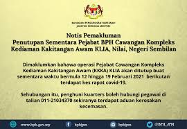 Bahagian Pengurusan Hartanah On Twitter Notis Pemakluman Penutupan Sementara Pejabat Bph Cawangan Kompleks Kediaman Kakitangan Awam Klia Nilai Negeri Sembilan Bphjpm Kuarters Kuartersklia Https T Co Dsflbigrd9