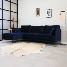 bol com dimehouse peppin velvet hoekbank industrieel links blauw 3 zits
