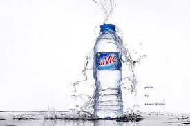 Frontal Water Splash Water Dropped On Bottle From Above Water Evian Bottle Water Bottle