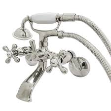 The full line of faucets available from kingston brass comes with lots of time and effort put into the design and functionality of each piece. Kingston Brass Ks266pn Kingston Wall Mount Clawfoot Tub Faucet With Hand Shower Polished Nickel Kingstonbrass Com