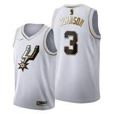 Blue jersey, ball on floor. 3 Keldon Johnson San Antonio Spurs 2020 21 Golden Edition White Jersey