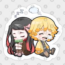 Please do not repost/use/copy without my permission!!! Chibi Zenitsu And Nezuko Asleep Kimetsu No Yaiba Aufkleber Teepublic De