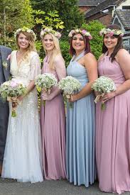 Dusky Pink And Pale Blue Dove Grey Bridesmaids Dresses Can Be Wrapped And Worn In Endless Styles Or All In The Same Way Www Willowandpearl Co Uk