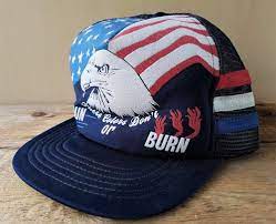 Vtg These Colors Don T Run Or Burn 3 Stripe Trucker Hat Usa Eagle Snapback Cap Vintage Cap Snapback Cap Cap