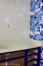 The rustoleum box recommends using a 4 inch roller with foam cover and a very fine bristled brush for the edges. Diy Painted Bathroom Countertop And Sink 2 Bees In A Pod