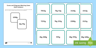 new grams and kilograms matching cards weight gram