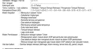 Maybe you would like to learn more about one of these? Rpph Tk Paud Kurikulum 2013 Kelompok Usia 5 6 Tahun Tema Rekreasi Subtema Tempat Rekreasi Administrasi Tk Paud