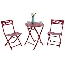Phi Villa Red 3 Pc Outdoor Weather Resistant Metal Folding Table And Chairs Bistro Furniture Set Metal Folding Table Bistro Furniture Table And Chairs