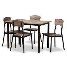Wood and black metal dining room table. 5pc Marcus Metal And Rustic Oak Finished Wood Dining Set Black Oak Baxton Studio Target
