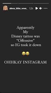 Alexa bliss' disney tattoo removed from instagram. Instagram Removes Alexa Bliss Tattoo Post For Being Offensive