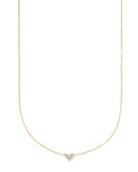 Wear your heart on your neck with this gold chain choker that has heart details and a clasp closure. Heart 14k Yellow Gold Pendant Necklace In White Diamonds Kendra Scott