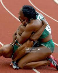 The joy expressed by Mary Onyali and Endurance Ojokolo was epic. It was a  photo finish between Onyali (L) winner of the women''s 100 meters and  second placed Ojokolo at the African
