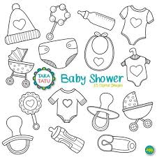 Baby Mobile Clipart Black And White Baby Shower Digital Stamp Pack Black And White Clipart Etsy Baby Clip Art Digital Stamps Doodle Baby