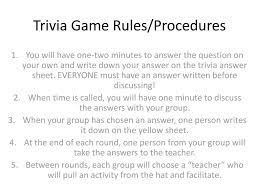 If you manage to pass, you can claim your rightful place as a trivia god! Trivia Game Rules Procedures Ppt Download