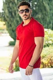 erkek kolu lastikli polo yaka kirmizi t shirt erkek tisort erkek giyim polo