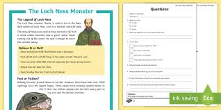 Cartoon / tale for kids (e.g. Loch Ness Monster Differentiated Reading Comprehension Activity