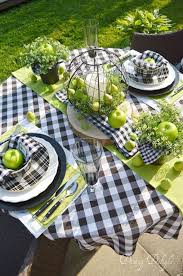 Black And White Buffalo Plaid Table Decor Dining Delight Green Apple Buffalo Check Tablescape Table Settings Tablescapes Dining Table Decor