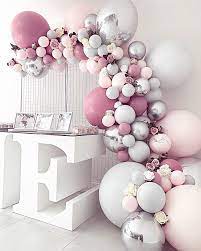 1st Birthday Pink Grey And Silver Balloon Garland By Stylish Soirees Perth Birthday Balloon Decorations Balloon Decorations Party Girl Baby Shower Decorations