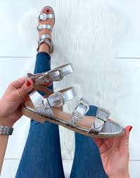 Silver deals buckle sandals