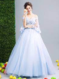 Light Blue Off Shoulder Floral Applique Ball Gown Prom Dress Ball Gowns Prom Dresses Blue Prom Dresses Ball Gown