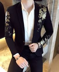 Black And Gold Blazer Mens Gold Black Blazer Flower Gold Print Party Wedding Blazers Fashion Suits For Men Blazers For Men Blazer Outfits Men