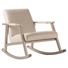 Adriana Hoyos Eduardo Modern Beige Leather Light Brown Wood Rocking Chair Kathy Kuo Home