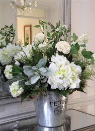 Stunning Large Artificial Silk Flower Arrangement White Hydrangea Metal Bucket Large Flower Arrangements Fake Flower Arrangements Flower Arrangements