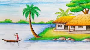 Best Village Picture Drawing Best Scenery Drawing Image How To Draw Easy Scenery Drawing Beautiful Scenery Drawing Drawing Scenery
