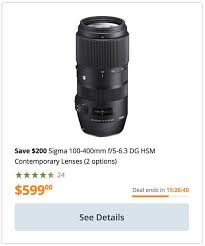 Sigma 100 400mm F 5 6 3 Dg Os Hsm Canon Deal Of The Day Sigma 100 400mm F 5 6 3 Dg Os Hsm Contemporary Lens For Nikon F Mount On Sale For 599 Nikon Dslr Photography Nikon Dslr