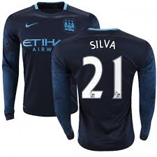 Enhance your fan gear with the latest mens manchester city apparel and merchandise from top brands at fanatics today. Men S 21 David Silva Manchester City Fc Jersey 15 16 Premier League Club Nike Authentic Navy Away Soccer Long Sleeve Shirt
