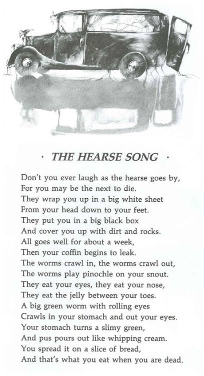The Hearse Song" from Scary Stores to Tell in the Dark as told by Alvin  Schwartz with illustrations by Stephen Gammell