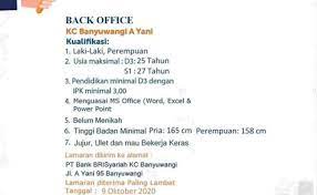 Bank bri syariah yang beralamat di cabang surabaya, merupakan salah satu lembaga keuangan yang bergerak dalam bidang perbankan berdasarkan syariah menjadikan salah satu dari tiga bank syariah terbesar di indonesia. Loker Bank Bri Cabang Rengat 142 Lowongan Kerja Lulusan D3 Terbaru 2021 Frontliner Magang Bank Bri Dokter Andalan Bank Bri Cabang Otista Jakarta Timur Buka Dari Hari Apa Dan Dari Jam Brpa Ya