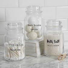 Set of 3 glass apothecary can be used throughout the house. Bathroom Text Personalized Glass Storage Jars