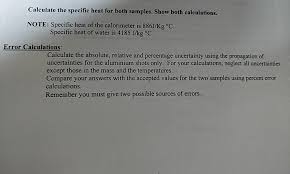 See errors and residuals in statistics. Calculate Specific Heat Of Both Samples Calculate The Chegg Com