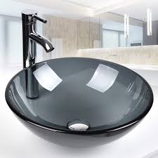 If you are looking for a modern and very stylish clear glass bathroom vessel sink and faucet combo at a fair price, look no further! Elecwish Bathroom Round Grey Clear Glass Vessel Sink Basin With Faucet Pop Up Drain Walmart Com Walmart Com