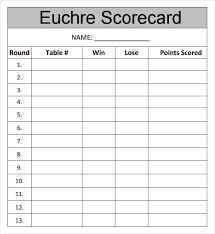 Sample Euchre Score Card Template 5 Free Documents